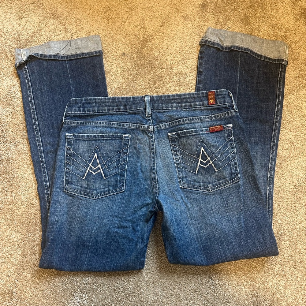 7 For All Mankind Dark Blue Flare Jeans - Picture 9 of 15